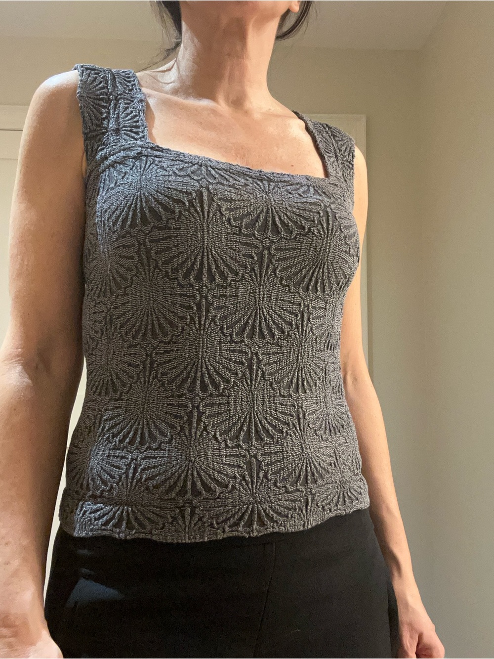 Free People Charcoal Textured Square-Neck Tank